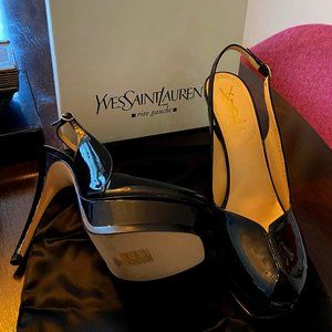 Yves Saint Laurent Tribute 105 Sling Vitello Vernice Soft Black Size 38.5
